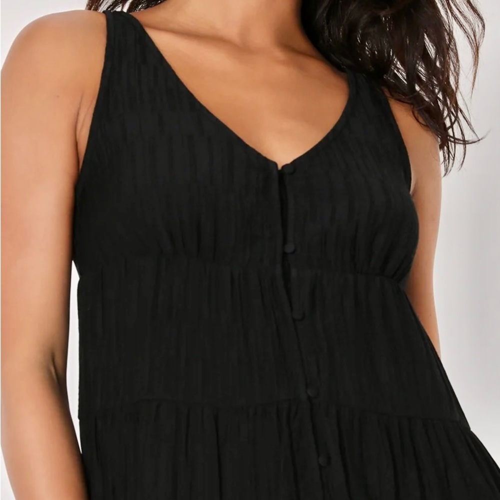 Lulu’s Endlessly Charming Black Tiered Button-Up Babydoll Mini Dress